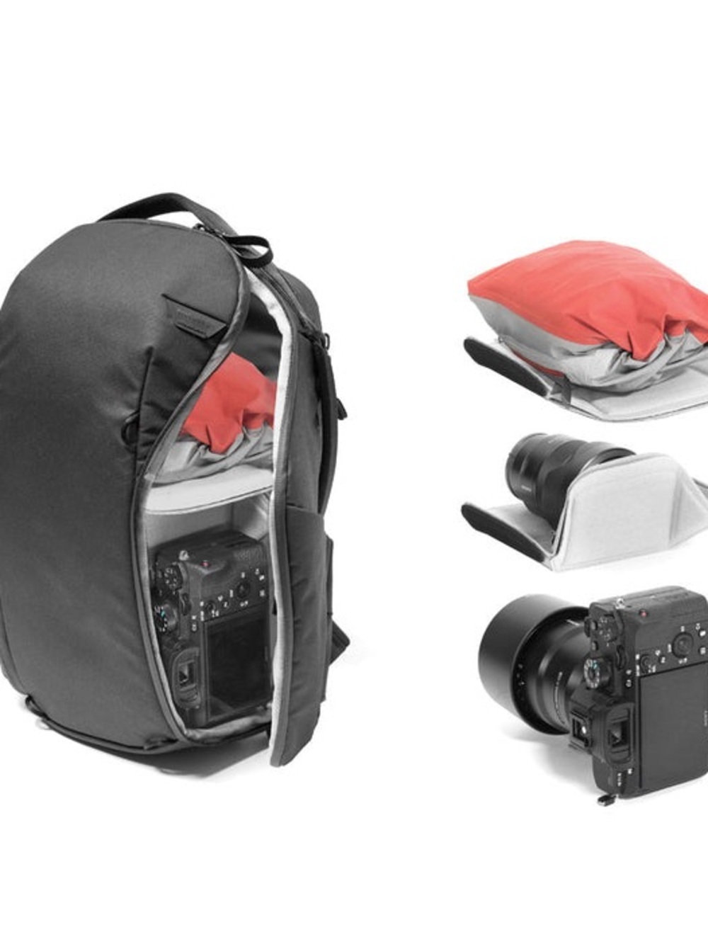 Compact Camera Backpack with Red Interior Organizer